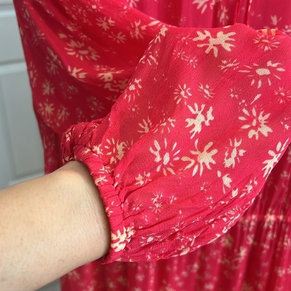 Free People Wallflower Floral Print Sheer lined Midi Dress, Raspberry Combo, XS - Picture 10 of 14
